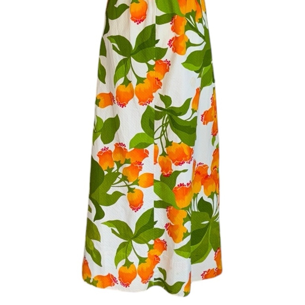Vintage Malia Honolulu 1960s 70s Orange Green Floral Halter Neck Maxi Dress - S - Picture 8 of 12